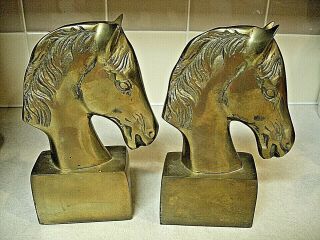 Vintage Solid Brass Horse Head Bookends Made In Korea