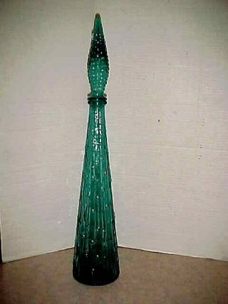 Vintage Tall Teal Blue Pressed Glass Genie Bottle Italian Wine Decanter 22 " Italy