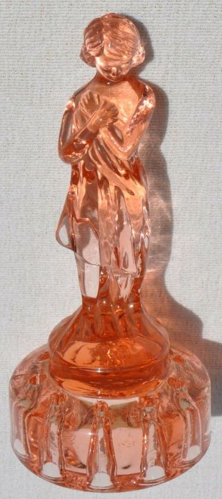 Cambridge Glass Peach Pink Flower Frog Draped Lady 8.  5 " Tall Vintage