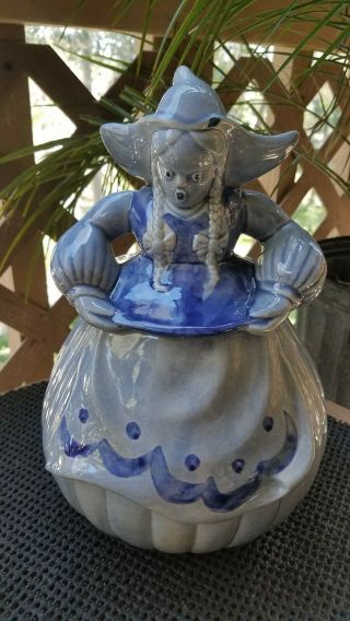 Vintage Red Wing Usa " Katrina " Blue Ceramic Dutch Girl Cookie Jar Canister