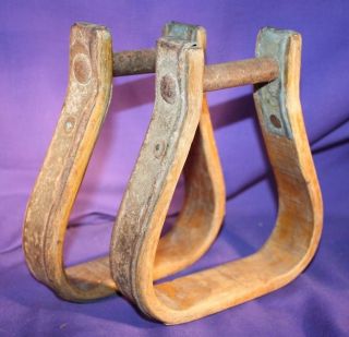 Vintage Horse Stirrups Wood Steel Western Display Patina