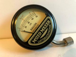Vintage Moto Meter Tire Pressure Gauge,  Luftdruckprufer,  With Leather Pouch