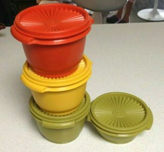 Tupperware Vintage 4 Small Servalier Bowls Harvest Colors Orange Green Yellow