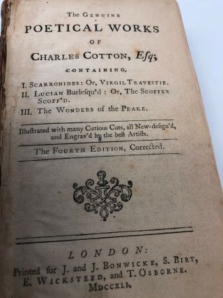 1741 Poetical Of Charles Cotton Numerous Plates,  1 Folding,  Bawdy