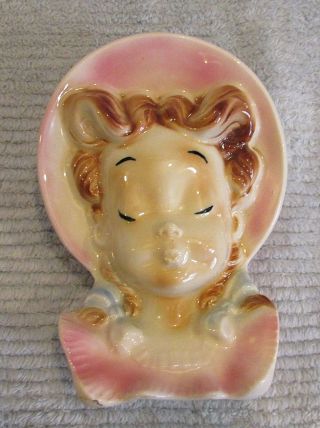 Vintage Royal Copley Pottery Pigtail Girl Pink Head Vase Wall Pocket S/h