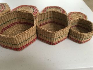 Sweetgrass Nested 6 Sided Baskets Tight Weave Set of 4 With Lids Vintage Pretty 5