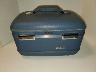 Vintage Blue American Tourister Train Case Luggage With Tray
