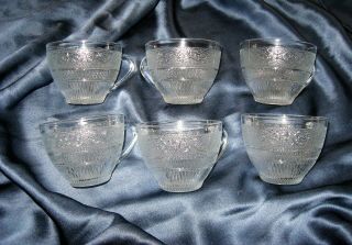 6 Vintage Kig Trellis Pressed Glass Punch Cups