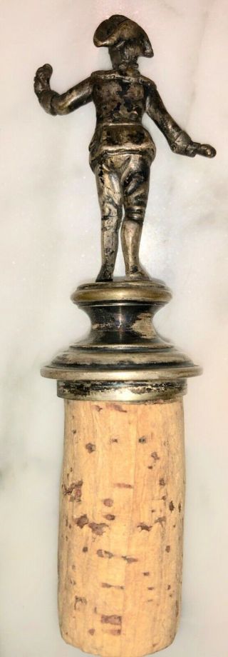 Vintage Wine Cork Stopper Metal Man Real Cork Possibly Russian 1920’s?