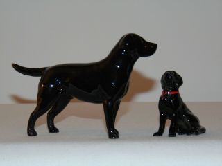 Vintage Scarce Beswick Bone China Black Labrador Dog & Lab Puppy Figurine Set
