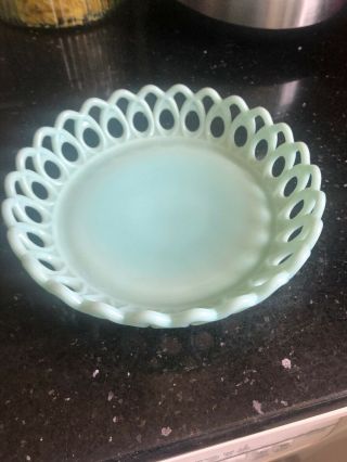 Vintage Circular Lace Blue Milk Glass Dish 7.  5 Inches