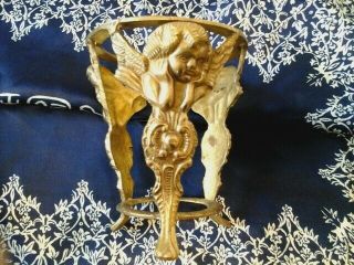 Vintage Solid Brass Candle Glass Holder Figurine Angel Herub Gold Tone