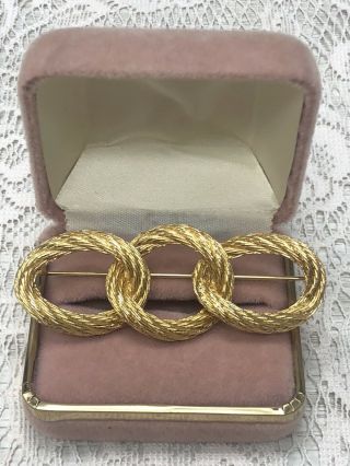 Vintage Christian Dior Gold Plated Sleek Triple Ring Brooch Pin Signed