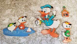 Vintage 4 Piece Set Disney Donald Duck With Nephews Cardboard Wall Hangings