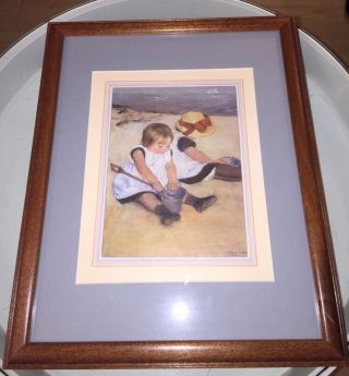 Framed Vintage Print " Children Playing On The Beach " Painted By Mary Cassatt