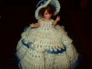 Vintage Storybook Doll Toilet Paper Cover Hand - Knit Dress & Hat Auburn Hair