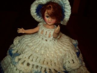 Vintage Storybook Doll Toilet Paper Cover Hand - knit Dress & Hat Auburn Hair 2