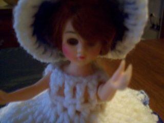 Vintage Storybook Doll Toilet Paper Cover Hand - knit Dress & Hat Auburn Hair 3