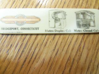 VINTAGE CELLULOID ADVERTISING LETTER OPENER THE METROPOLITAN BODY CO CLOSED CAB 3