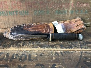 Vintage Case Xx Fixed Blade Hunting Knife Stacked Leather Handle - Leather Sheath