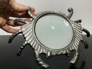 Vtg Large Jumbo Size Nautical Silver Crab Magnifying Glass Lens Desk Paperweight