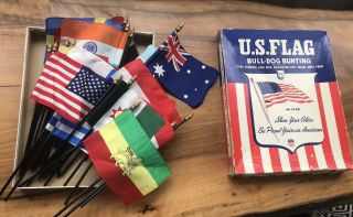 Vintage International Country 35 Desk Set Table Stick Flags W Box