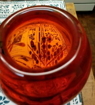 Vintage Murano Selenium Red Sommerso Vase Millefiori As Flowers On Plant Leaves 6