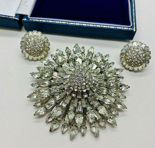 Vintage Jewellery Stunning Large Sparkling Clear Rhinestone Brooch/earrings
