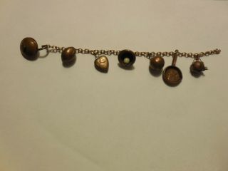 Vintage Bracelet - 7charms - Made With Cents - 8 Inches In Length - Brass Look