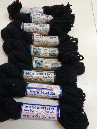 9 Skeins Of Vintage Hiawatha Wool Needlepoint Yarn Black At 40 Yds Each