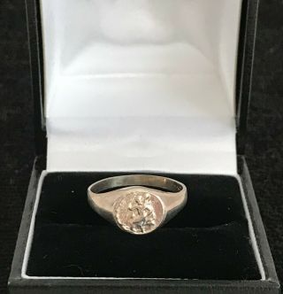 Vintage Sterling Silver St Christopher Signet Ring Size O