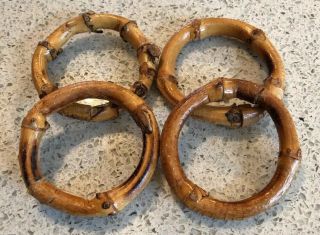 Vintage Set Of 4 Wooden Bamboo Napkin Rings