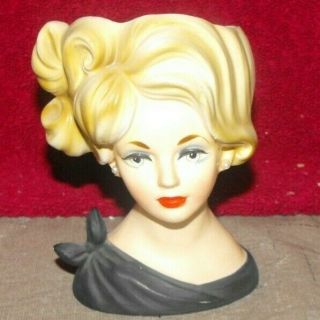 Vintage Napcoware C7313 4 1/2 " Lady Head Vase Planter Earrings