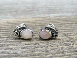 Vintage Navajo Sterling Silver Mother Of Pearl Squash Blossom Stud Earrings