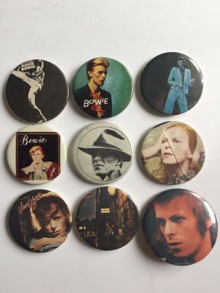 9x Vtg Og David Bowie Pin Badges Ziggy Stardust Ashes To Ashes