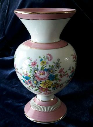 Vintage P K Porcelain Vase With Hand Painted Flowers And Gold Trim