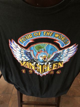 Vintage 1984 Van Halen Tour Of The World Black T - Shirt.  Size Xl.  By Anvil