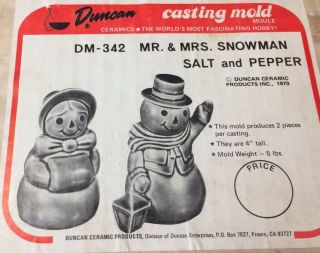 vtg 1970 Duncan Casting Ceramic Mold DM - 342 Mr Mrs Snowman Salt Pepper Shakers 4