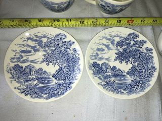 8 pc VTG Wedgwood China COUNTRYSIDE BLUE on WHITE 6 Tea Cups 2 Saucers England 3