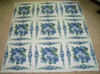Vintage Wilendur? Cotton Blue Floral Print Tablecloth - 42 X 46 Inch