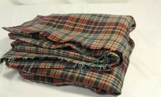 Vtg Wool Small Plaid Fabric 44 " Wide 4,  Yards Green Purple Orange Black Nos Nwt