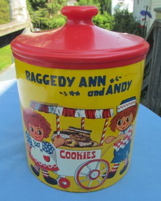 Vintage Raggedy Ann And Andy Cookie Jar Tin J.  Chein & Co