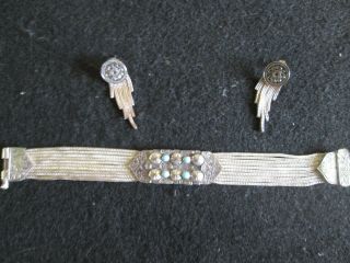 Vintage Sterling Silver Bracelet & Earrings 43 Grams