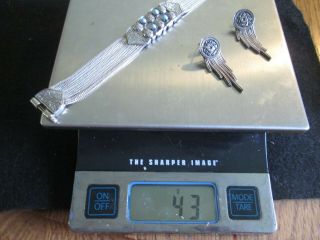 Vintage Sterling Silver Bracelet & Earrings 43 grams 4