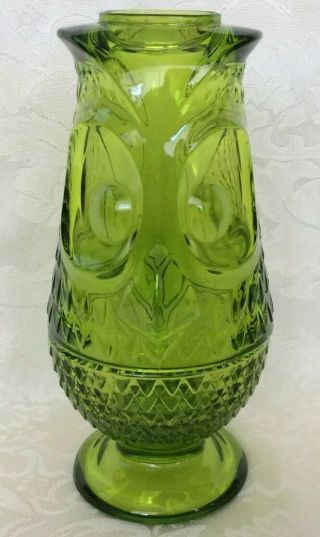 Vtg Mid - Century Viking Art Glass Green Owl Fairy Lamp/candle Holder,  7 1/4” Tall
