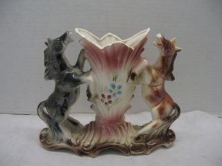 Dee Bee Iridescent Lusterware Double Horse Vase Vintage 1940 
