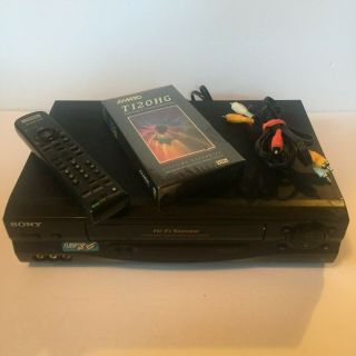 Sony Hi - Fi Stereo Vcr Vhs Player Model Slv - N55 With Remote And Cables