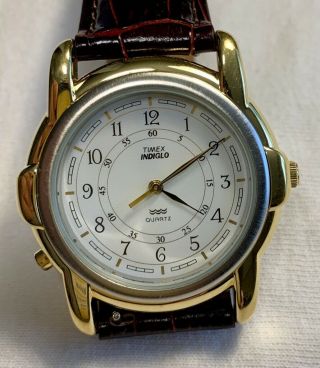 Vintage Timex Indiglo Men Two Tone Analog Quartz Watch With Battery