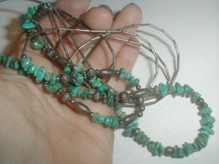 Vintage Navajo Double Liquid Silver Bench Bead Royston Turquoise Necklace 28 "