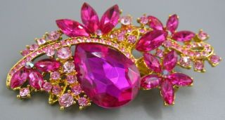 High End Vintage Jewelry Large Hot Pink Teardrop Crystal Brooch Pin Rhinestone O